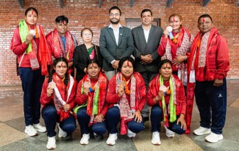 पदक विजेता बिच कबड्डी टोलीको स्वागत