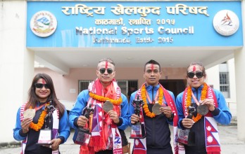 राखेपद्वारा चार पदकसहित भुटानबाट फर्केका शारीरिक सुगठन टोलीको स्वागत
